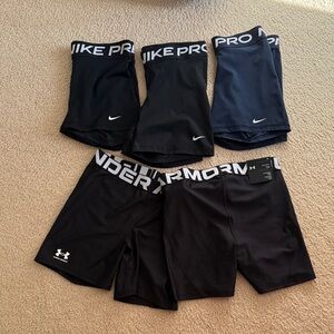 Nike and Under Armour Black and Navy Compression Shorts Lot